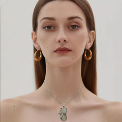 Cat Crystal Pendant Necklace Natural Quartz Stone Jewelry