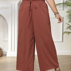  Wide Leg Trousers with Drawstring High Rise