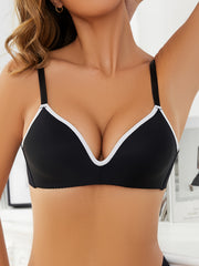 Colorblock Trim Push Up Bra Comfy & Breathable Anti sagging Bra
