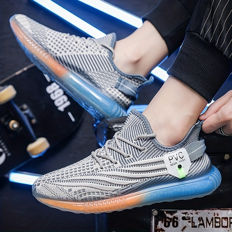 Men's Breathable Knit Lace-Up Sneakers Casual Outdoor Walking Shoes