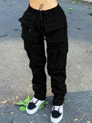 Cargo Pants Loose Fit Drawstring Elastic Waist Casual Sports Trousers