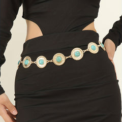 Boho Turquoise Waist Chain Vintage Metal Round Piece Body Chain