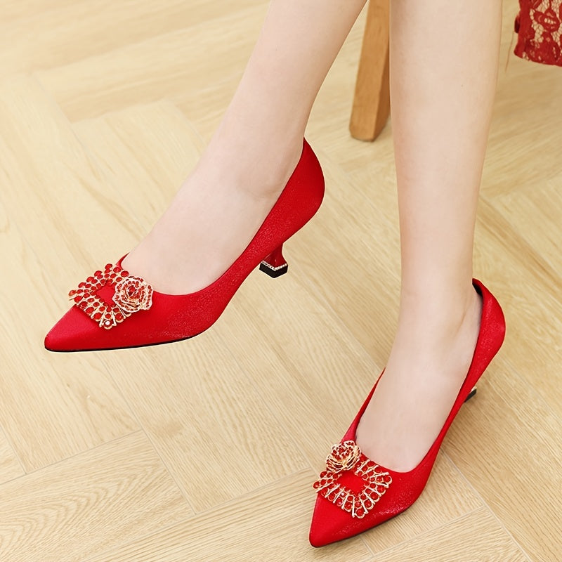 Red Rhinestone High Heel Wedding Pumps