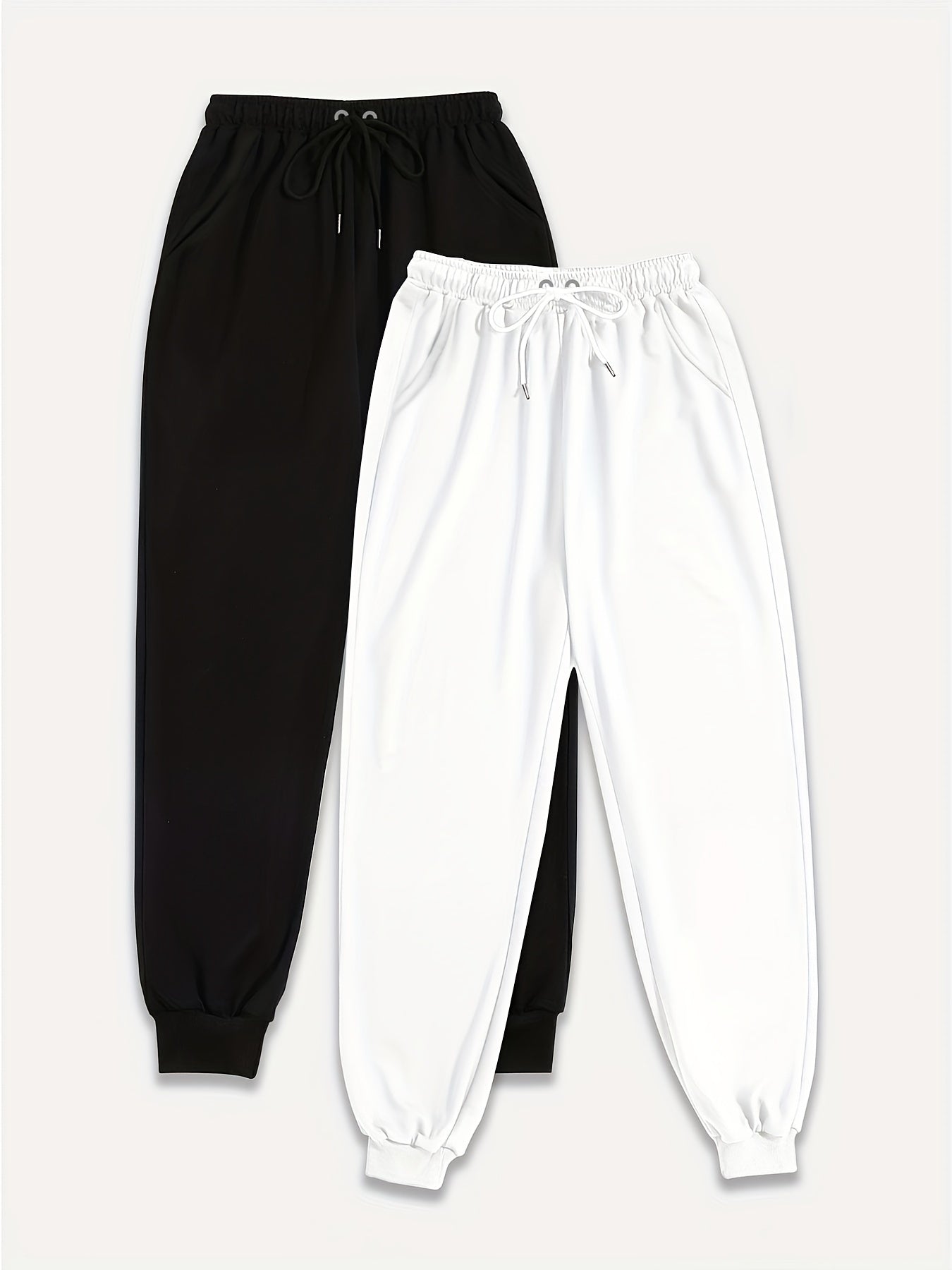 Two Pack High Waisted Sweatpants Solid Drawstring Casual Pants