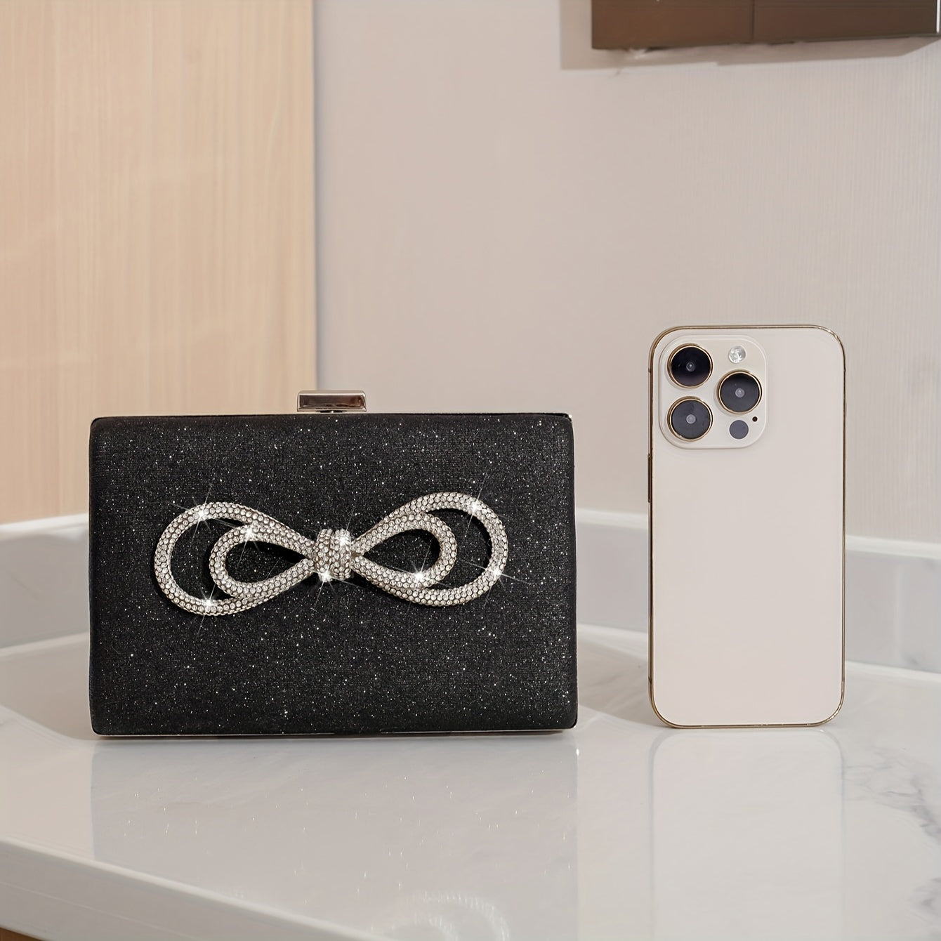 Glitter Rhinestone Bowknot Dinner Bag Clutch Square Evening Bag