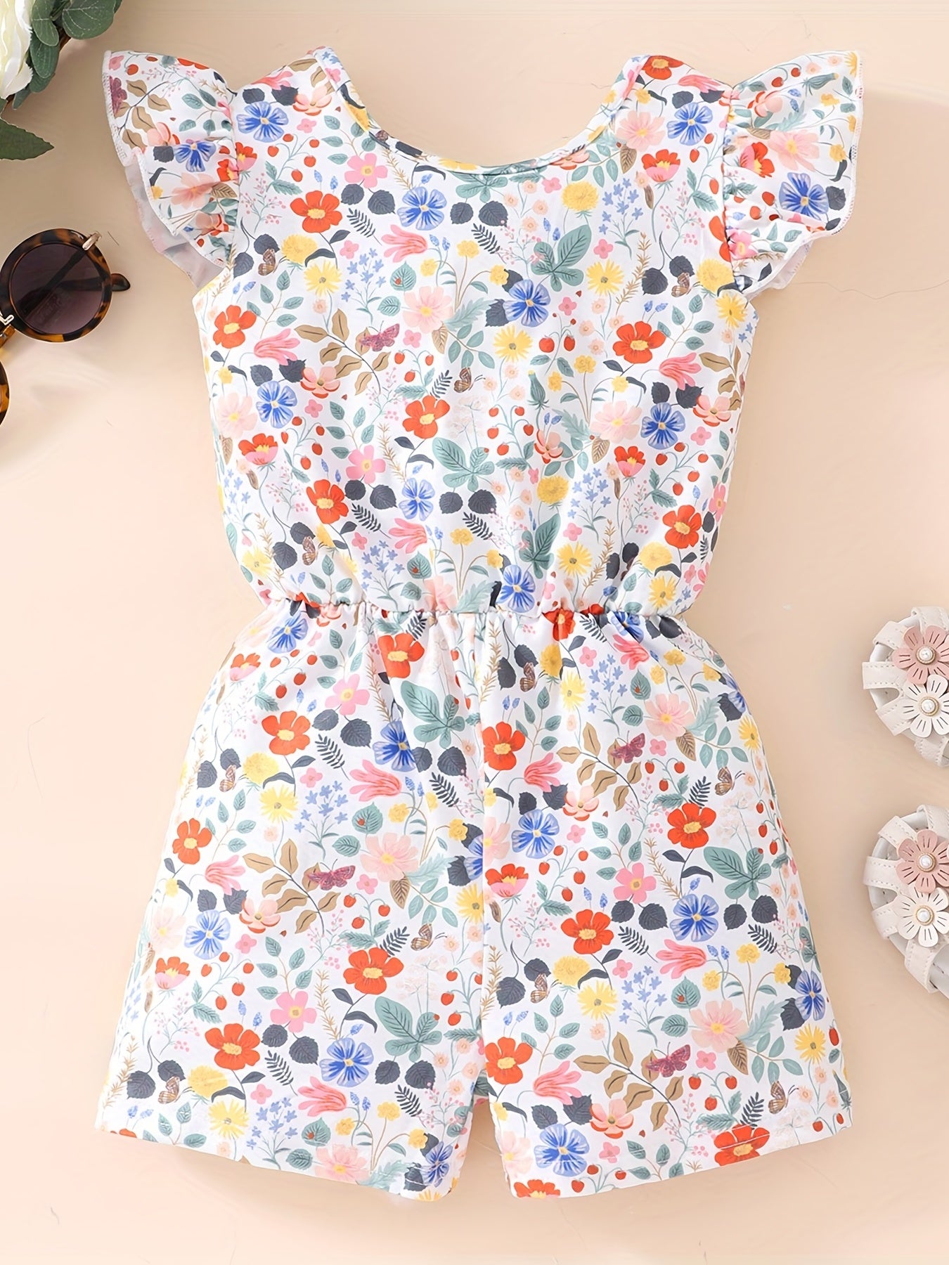 Toddler Flying Sleeve Floral Jumpsuit