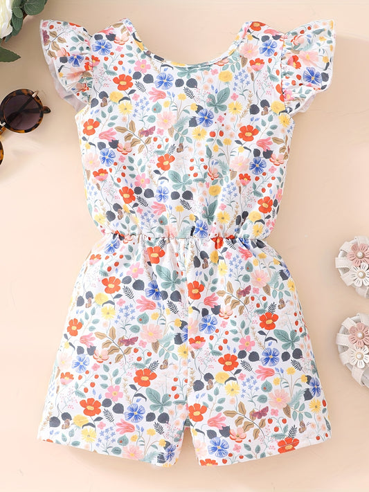 Toddler Flying Sleeve Floral Jumpsuit