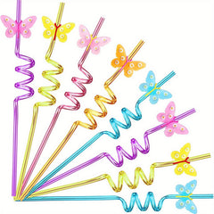 25pcs Reusable Butterfly Straws for Birthday Party with 2 Cleaning Brushes