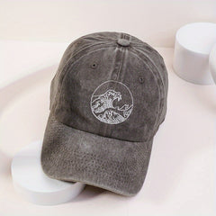 Wave Embroidery Baseball Cap Vintage Washed Distressed Dad Hat