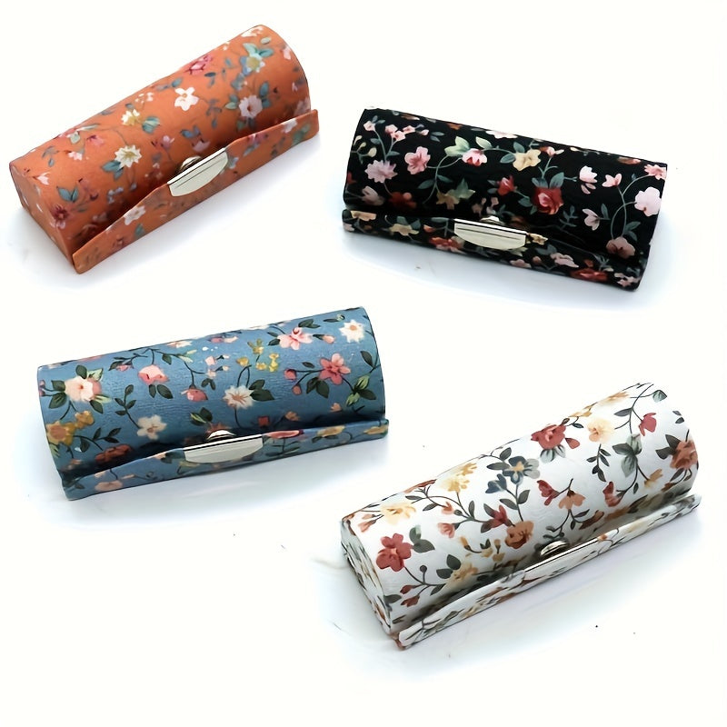 4 Pcs Floral Lipstick Case Holder with Mirror Cosmetic Travel Organizer Bag