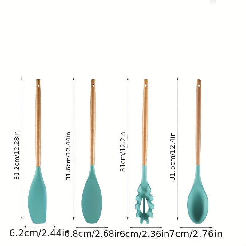 12pcs Wooden Handle Silicone Kitchenware Set