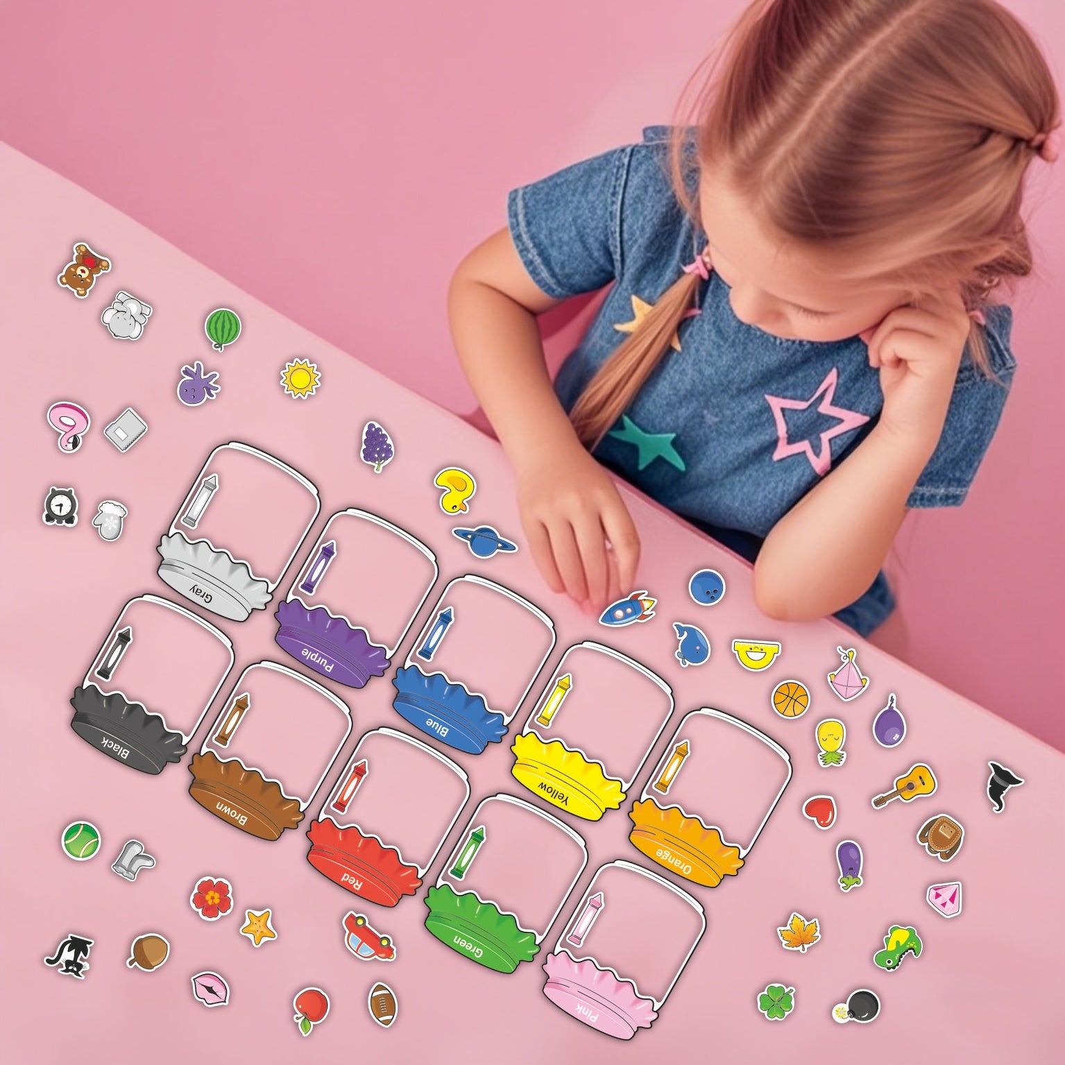 60 Kids Recognition Magnetic Stickers 10 Colors Reusable Fridge & Blackboard