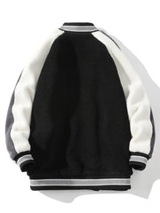 Contrast Letter Pattern Fleece Casual Jacket Women's Outerwear