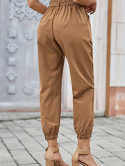  Casual Pants Women's Plus Solid Elastic Belted High Rise Trousers