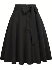 Solid Bow Knot A-line Skirt