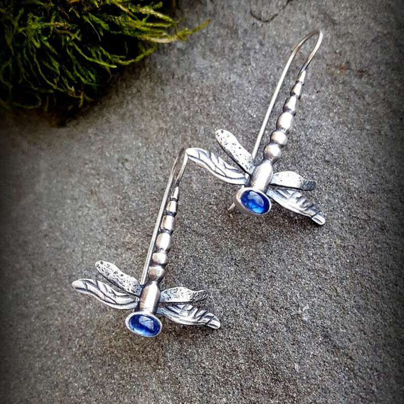 Vintage Dragonfly Moonstone Earrings