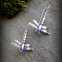 Vintage Dragonfly Moonstone Earrings