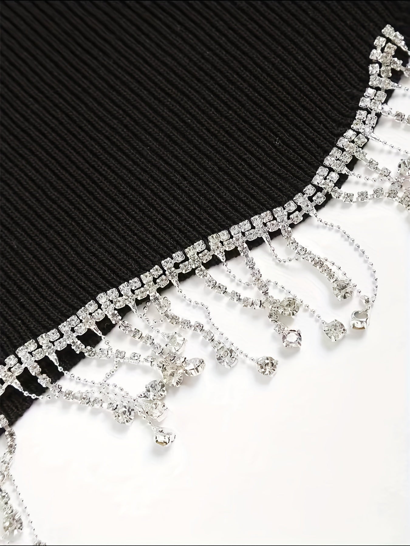 Solid Crop Top Beaded Detail Crew Neck