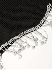 Solid Crop Top Beaded Detail Crew Neck