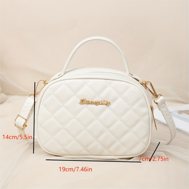 Argyle Quilted Crossbody Bag PU Leather Camera Purse