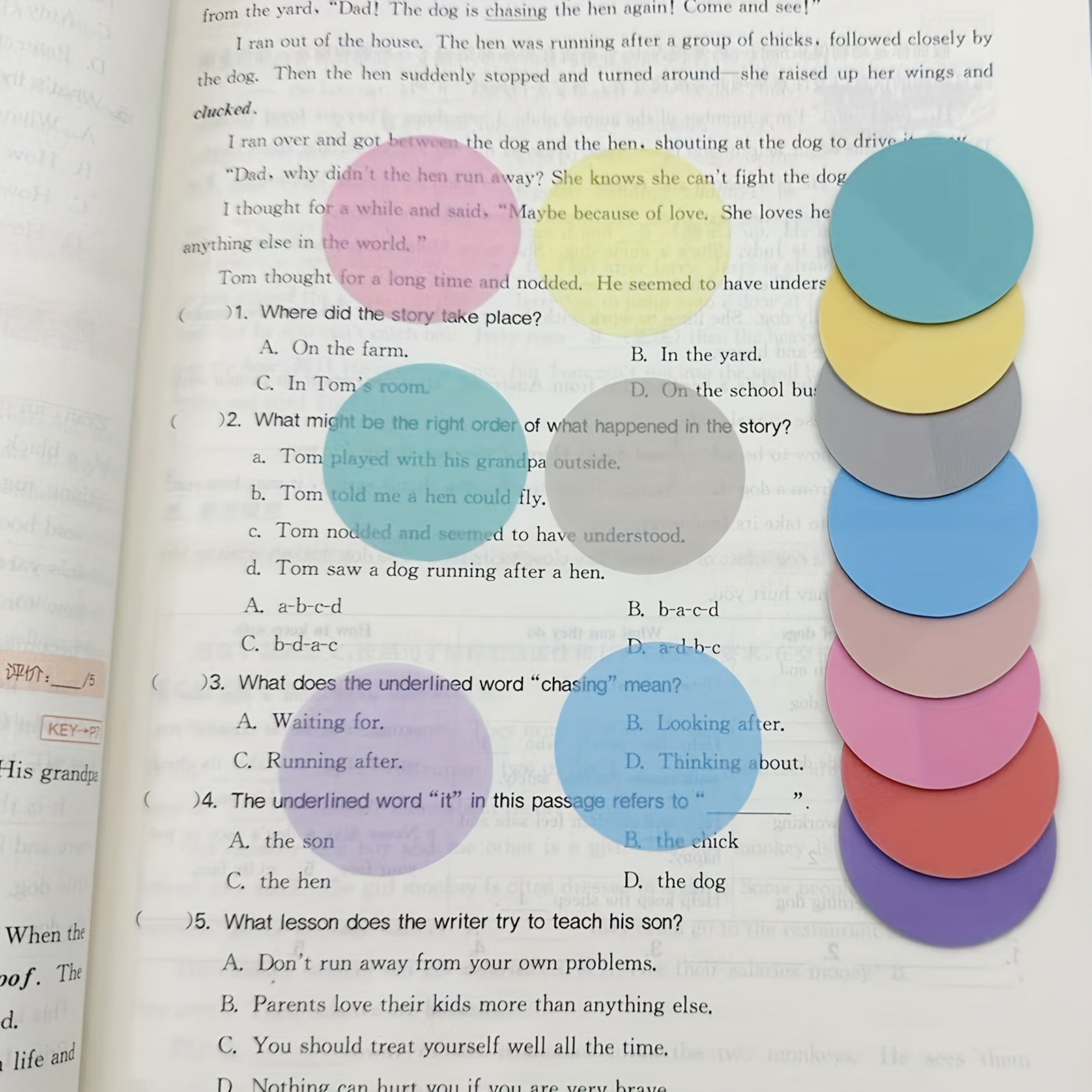 8pcs Colorful Round Sticky Notes Macaron Transparent Index Stickers