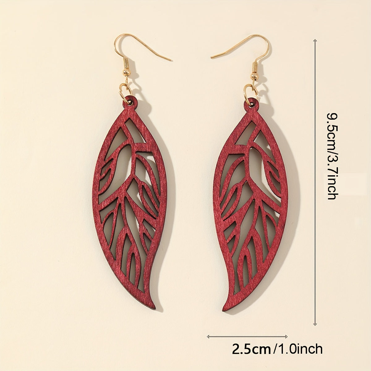 Hollow Leaf Dangle Earrings Bohemian Style Wooden Jewelry