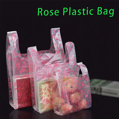 50pcs Rose Pattern Shopping Bags for Fruit, Food, Bread, Salad