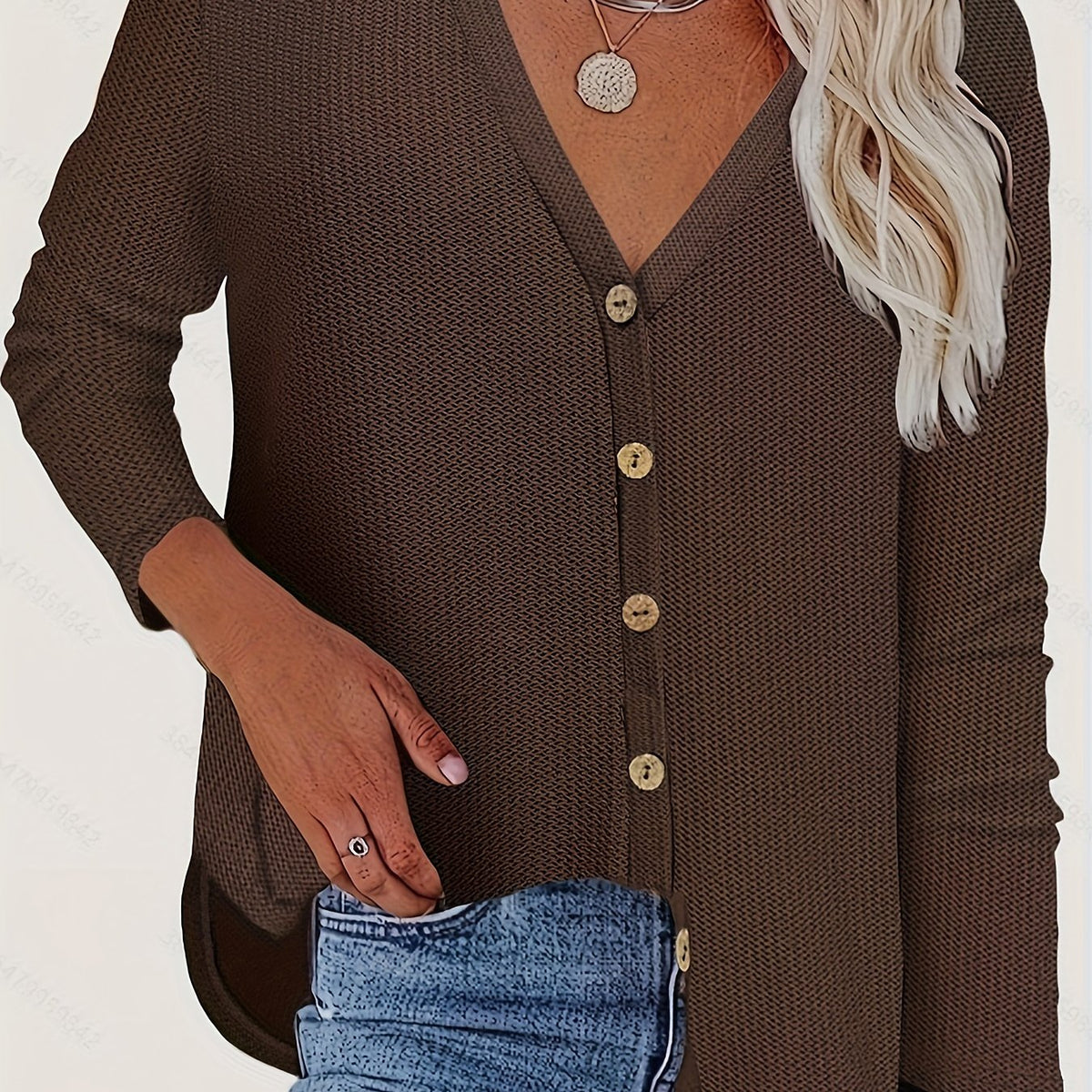  Casual Cardigan Women's Plus Solid Long Sleeve Button Front V Neck