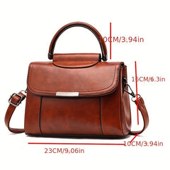 Vintage Solid Satchel Bag Square Shoulder Bag All Match Stylish Bag For Work