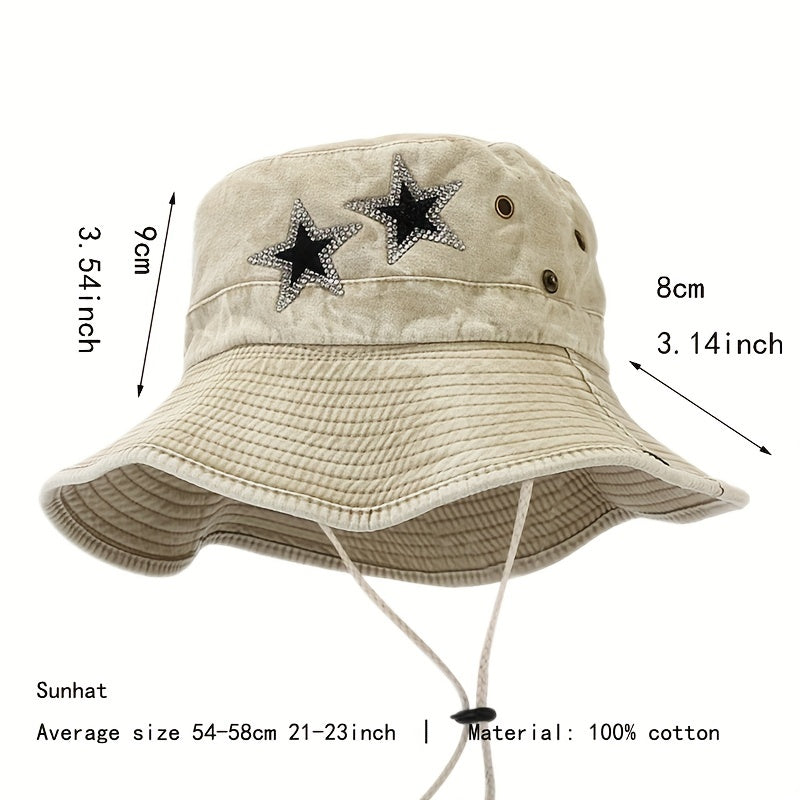 Cotton Washed Boonie Hat With Rhinestones Star Cowboy Cap