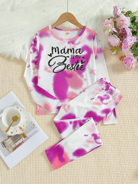 Kid's 2pcs MAMA IS MY BESTIE Print Pajamas Set