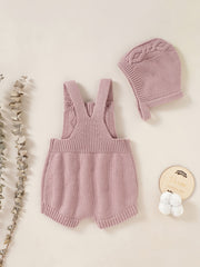Unisex Baby Knit Sweater Romper Overalls & Hat Set