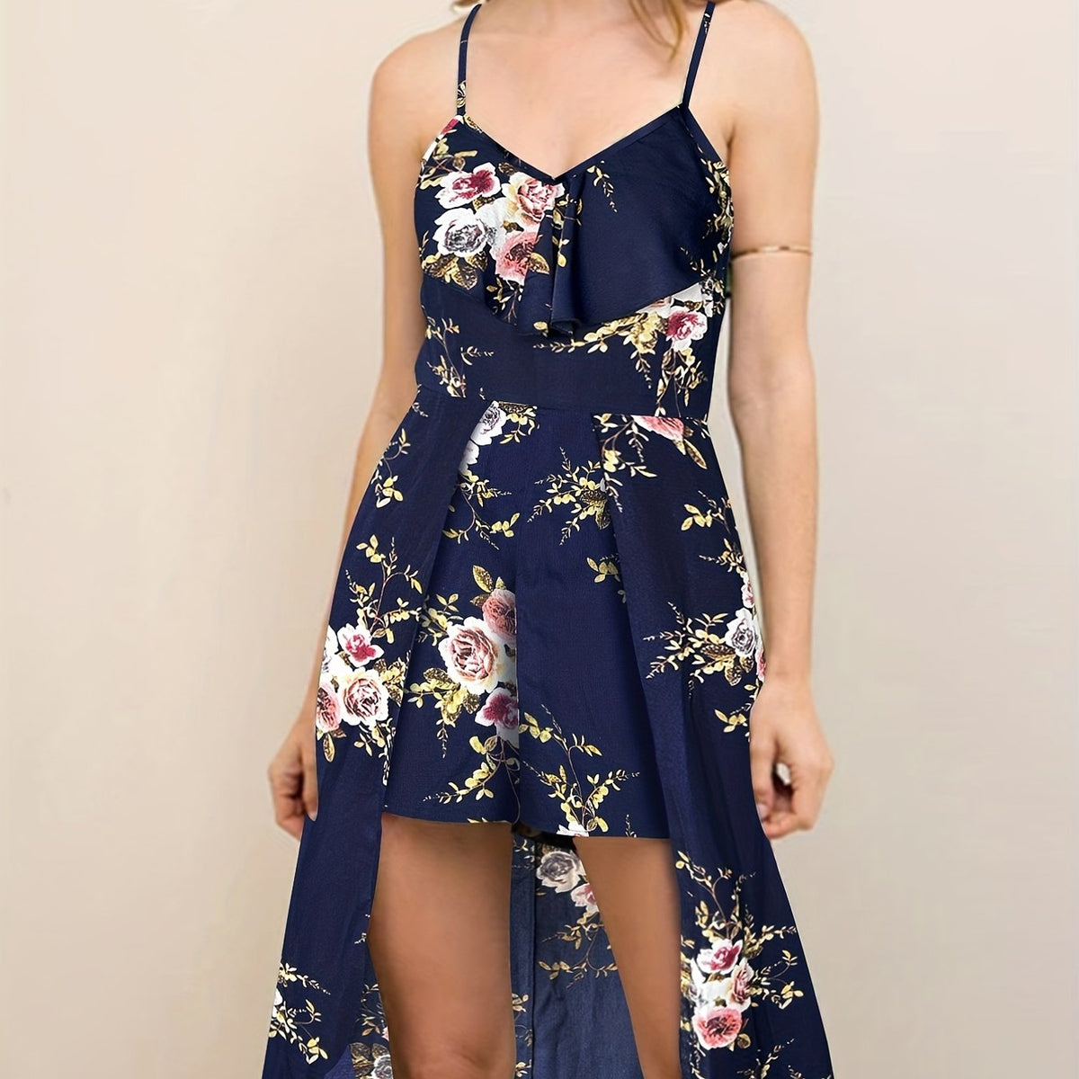 Boho Floral Spaghetti Jumpsuit With Overskirts