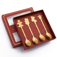 4pcs Christmas Cutlery Set Stainless Steel Coffee Spoon Mug Spoon