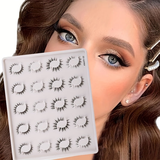 20 Pairs Transparent Band False Eyelashes Natural Cross Waterproof Eyelashes
