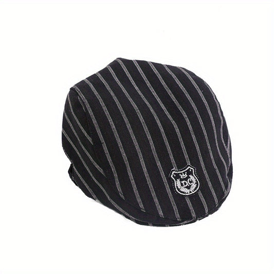 Kids Striped Beret Hat w/ Embroidery Pattern for Photos Travel