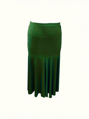  Solid Slim Fit Ruffle Trim Maxi Mermaid Skirt