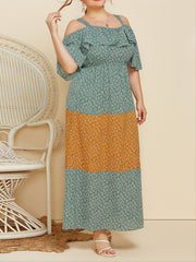 Plus Floral Cold Shoulder Maxi Dress Women's Plus Ruffle Trim Long Dr
