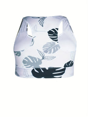  Leaf Print Shockproof Racer Back Sports Bra