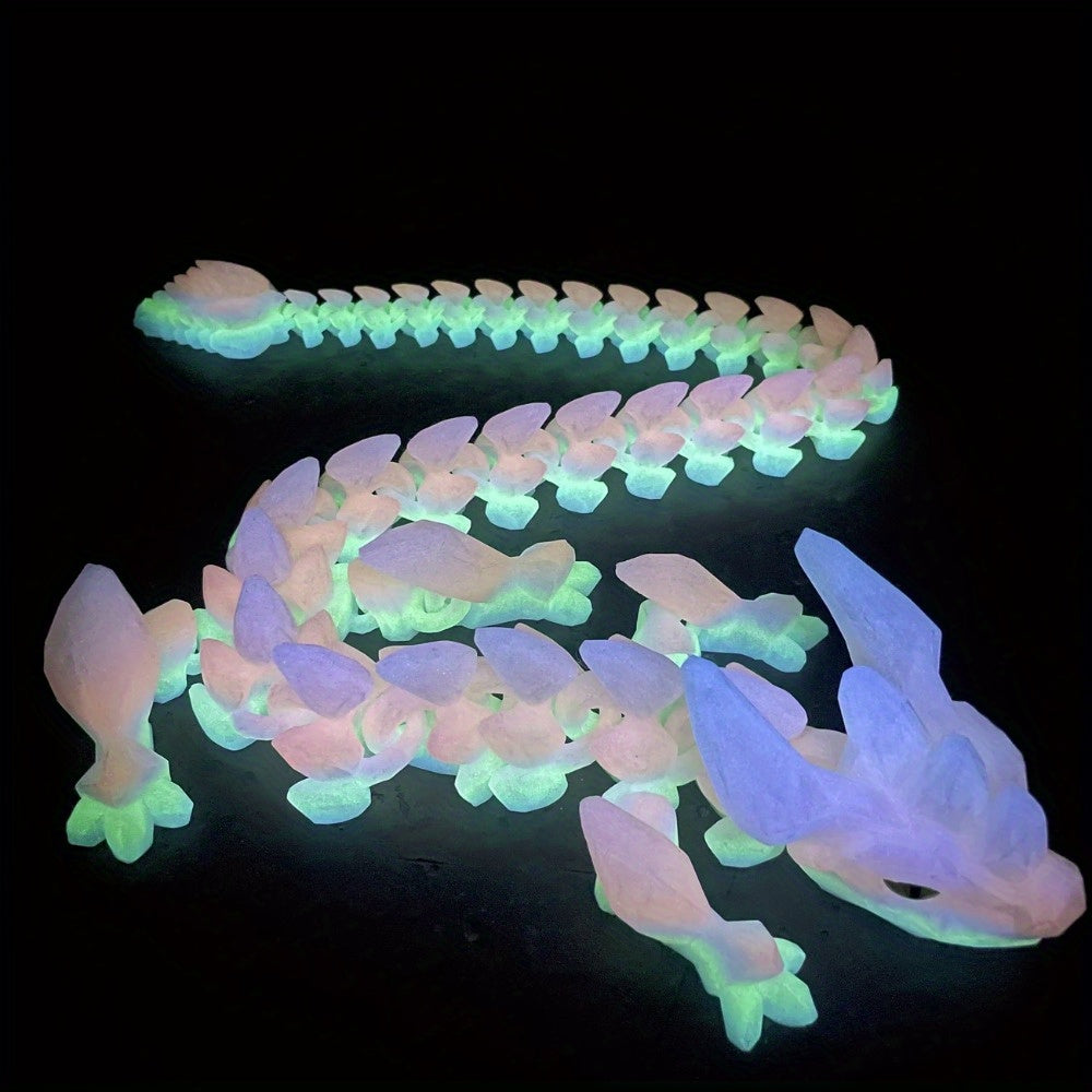 Glow in Dark Crystal Dragon Statue Jointed Body Random Eyes Plastic Decor