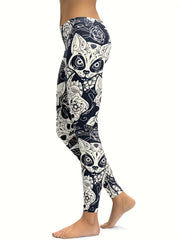  Abstract Cat & Floral Print High Stretch Yoga Leggings