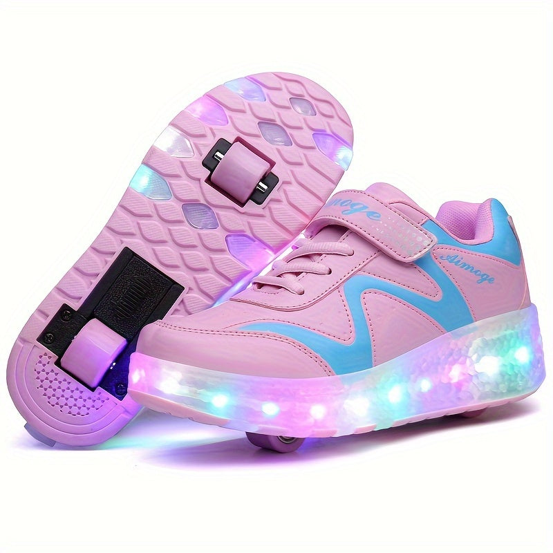 Girl's LED Light Up Roller Shoes with Hook-and-Loop Closure