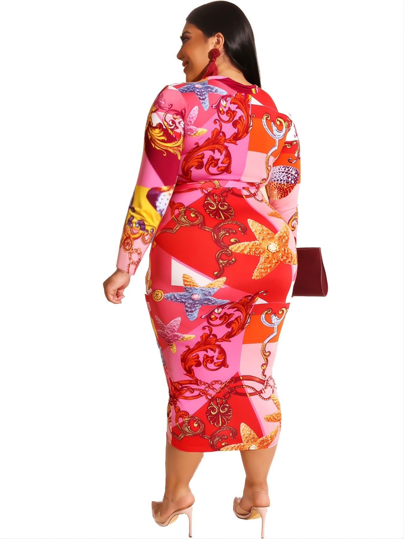 Floral Print Zip Front Long Sleeve Bodycon Dress