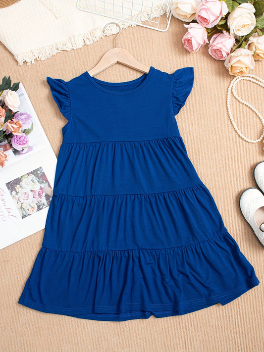 Flounce Sleeve Round Neck Casual Skate Dress