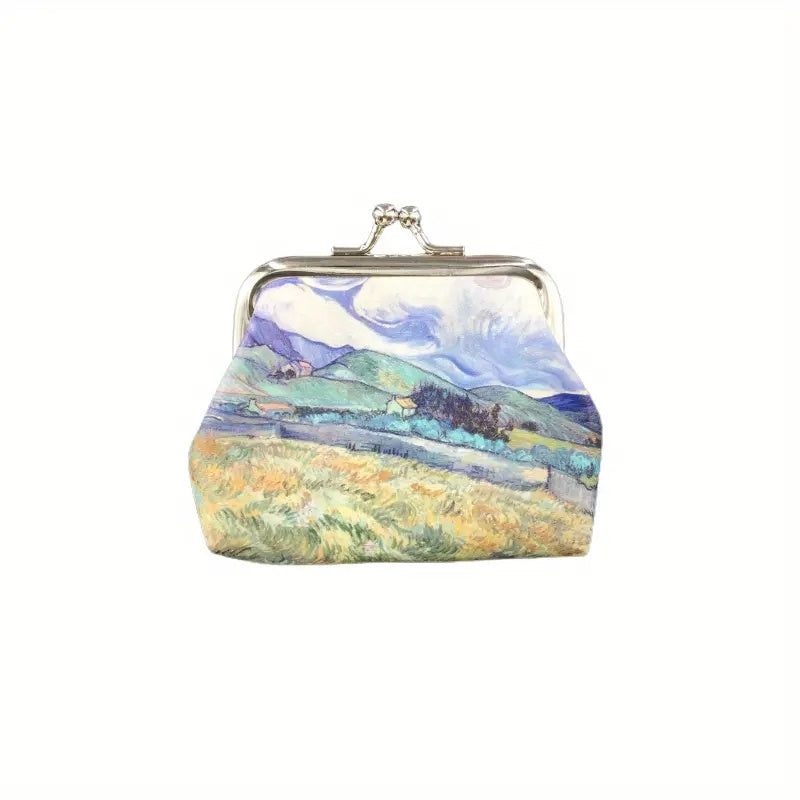 Vintage Painting Coin Purse Kiss Lock Cluth Purse Portable Storage Bag