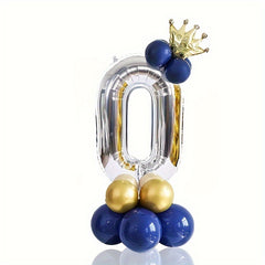 16pcs 40 inch Numbers Golden Crown Navy Balloons