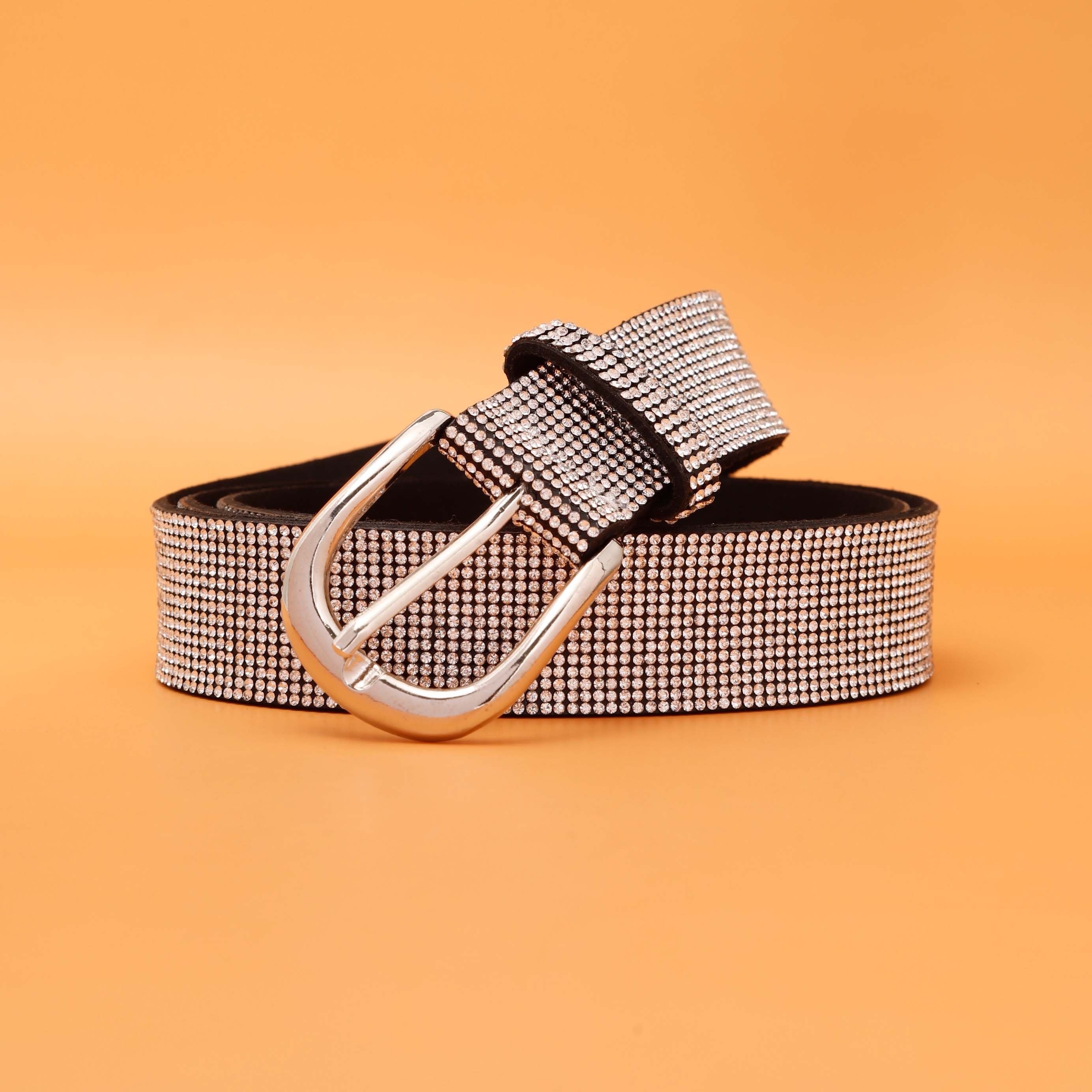 Faux Diamonds Leather Belt Vintage Pin Buckle Men