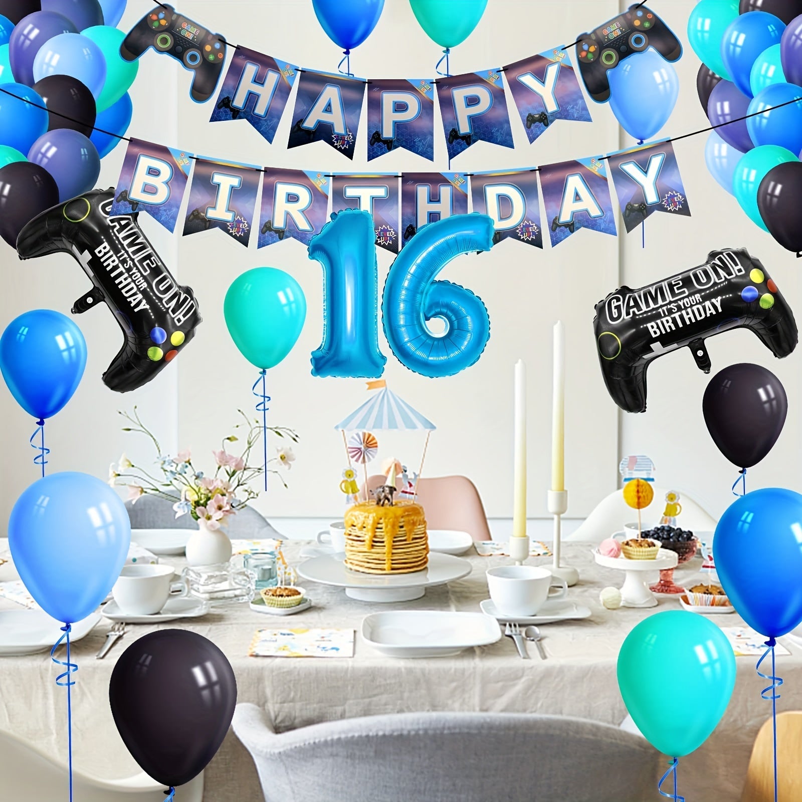 Video Game Party Birthday Decoration Set with Happy Birthday Banner
