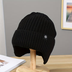 Winter Outdoor Ear Protection Plus Velvet Knitted Hat Solid Windproof Thickened
