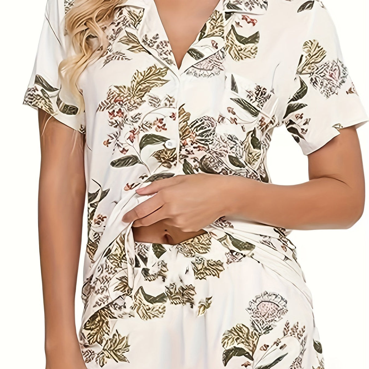 Women's Plus Floral Pajama Set Short Sleeve & Shorts Two Piece